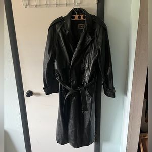 Black Vintage Leather Trench coat. Size Large.